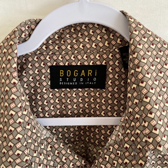 Bogari Studio Italy Button Up CasualLong Sleeve Shirt Patterned Taupe Size Large - Picture 3 of 8